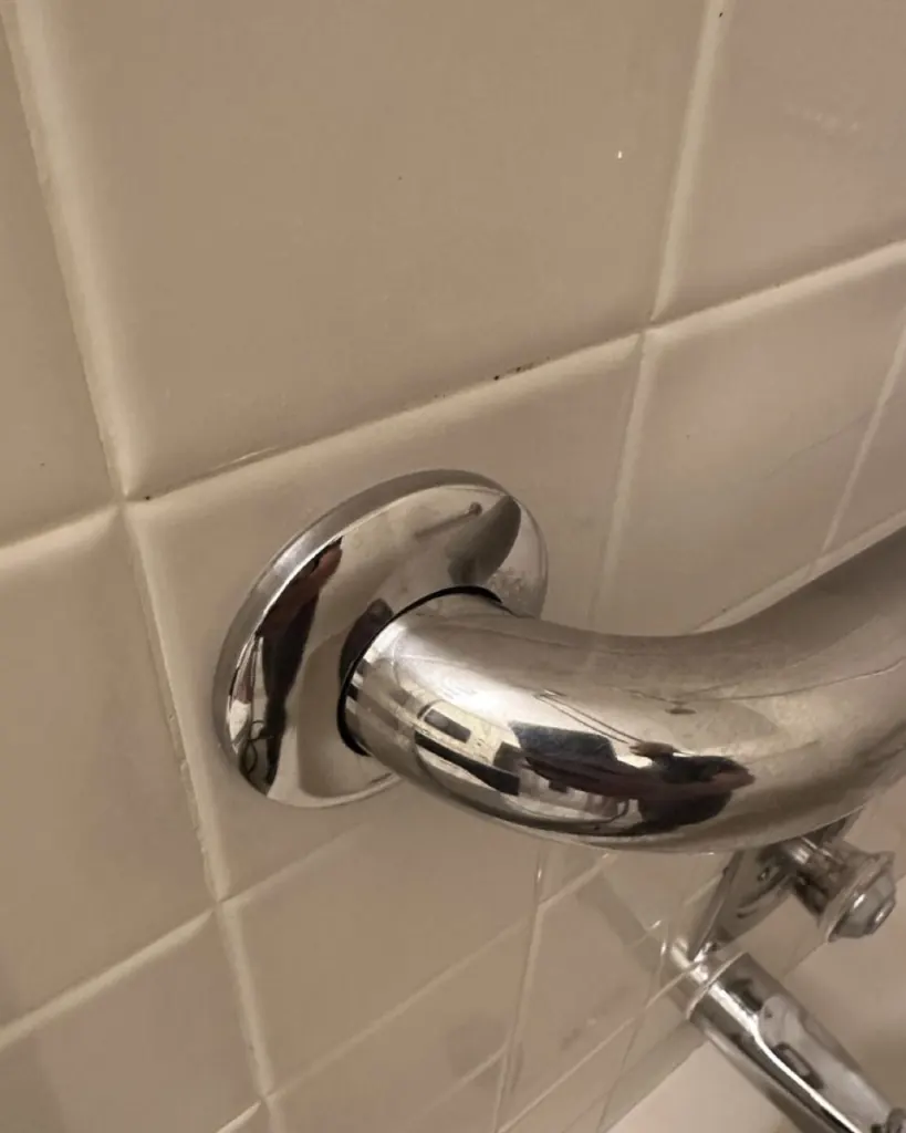 After: shower grab bar cleaned by Casabela
