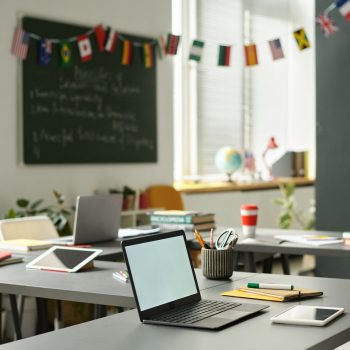 School Classroom with Laptop